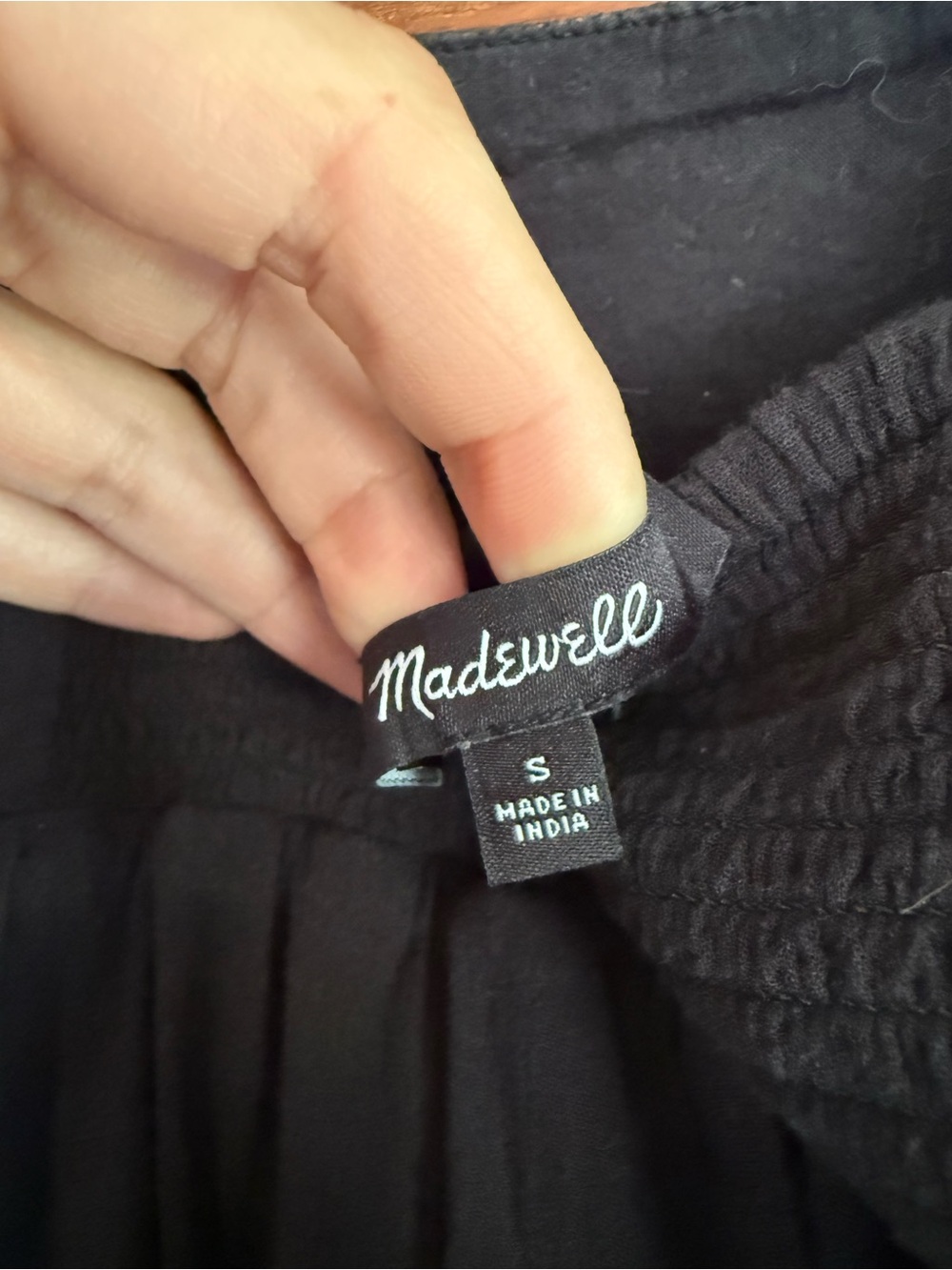 MADEWELL 100% Cotton Tie Strap Shoulder Tiered Midi Babydoll Dress Flowy Black S - Picture 7 of 8